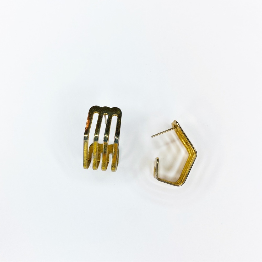 Vintage Minimalist Gold Huggie Triple Hoop Earring